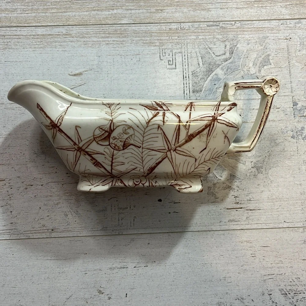 Vintage J. H Davis Chatsworth Ceramic Gravy Boat Bamboo Design